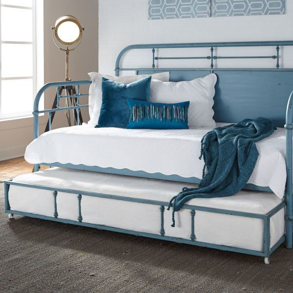 Blue twin bed store with trundle