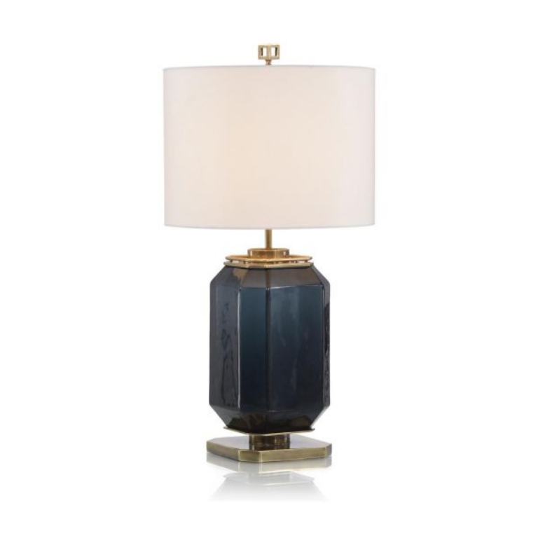 Picture of NAVY BLUE GLASS & BRASS LAMP