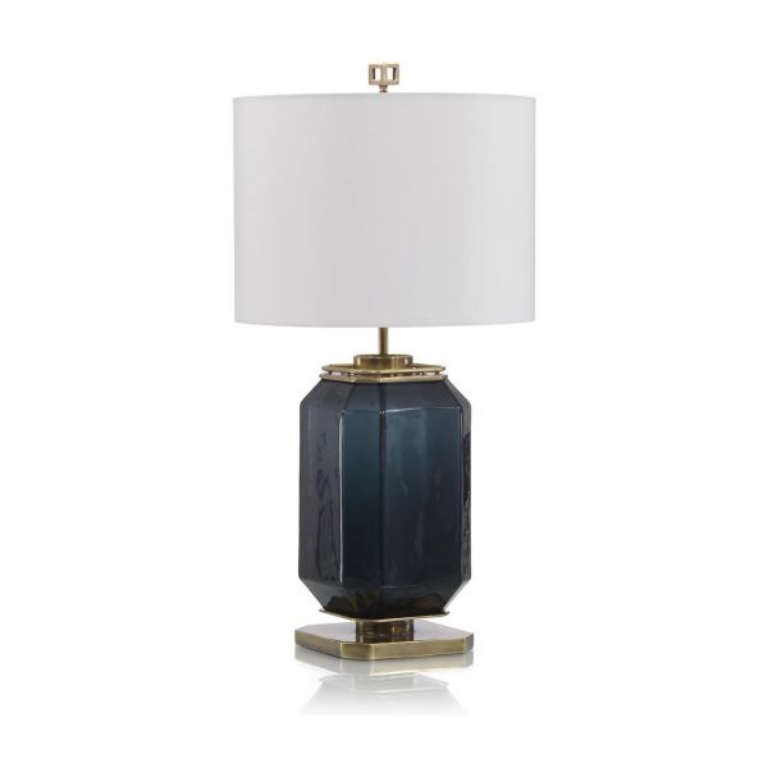 Picture of NAVY BLUE GLASS & BRASS LAMP