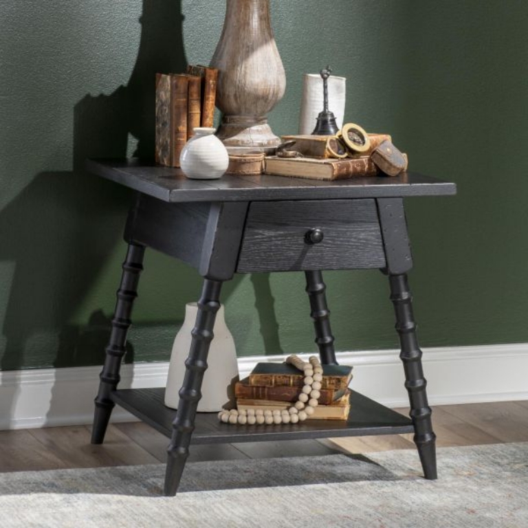Picture of VINTAGE MARKET KETTLE BLACK SPLAYED BOBBIN LEG END TABLE